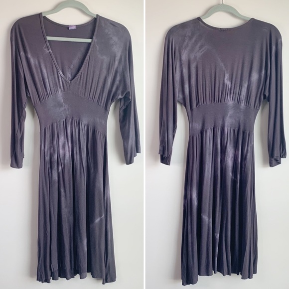 LOVE TANJANE Elbow Sleeve Tie Dye Dress Knee Length Hand Dyed Purple Size Small - Picture 1 of 8